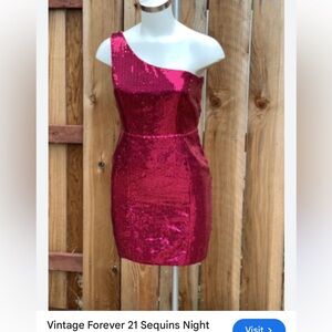 Forever 21 Fuchsia Sequin Top Y2K vintage Barbie asymmetrical one shoulder SP